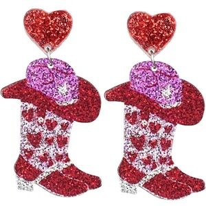 Cowboy Boots with Red Hearts Earrings NIP